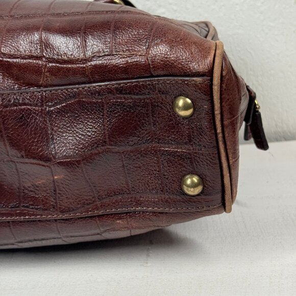 Fossil Croc Embossed Leather Satchel Brown Structured Shoulder Bag - Picture 9 of 16
